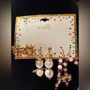 Lux Accessories 3 Pair Candy Cane Snowman Bow Dangle and Post NIP